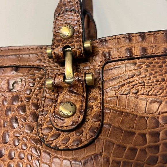 Etienne Aigner Croc embossed brown leather satchel - Picture 4 of 16